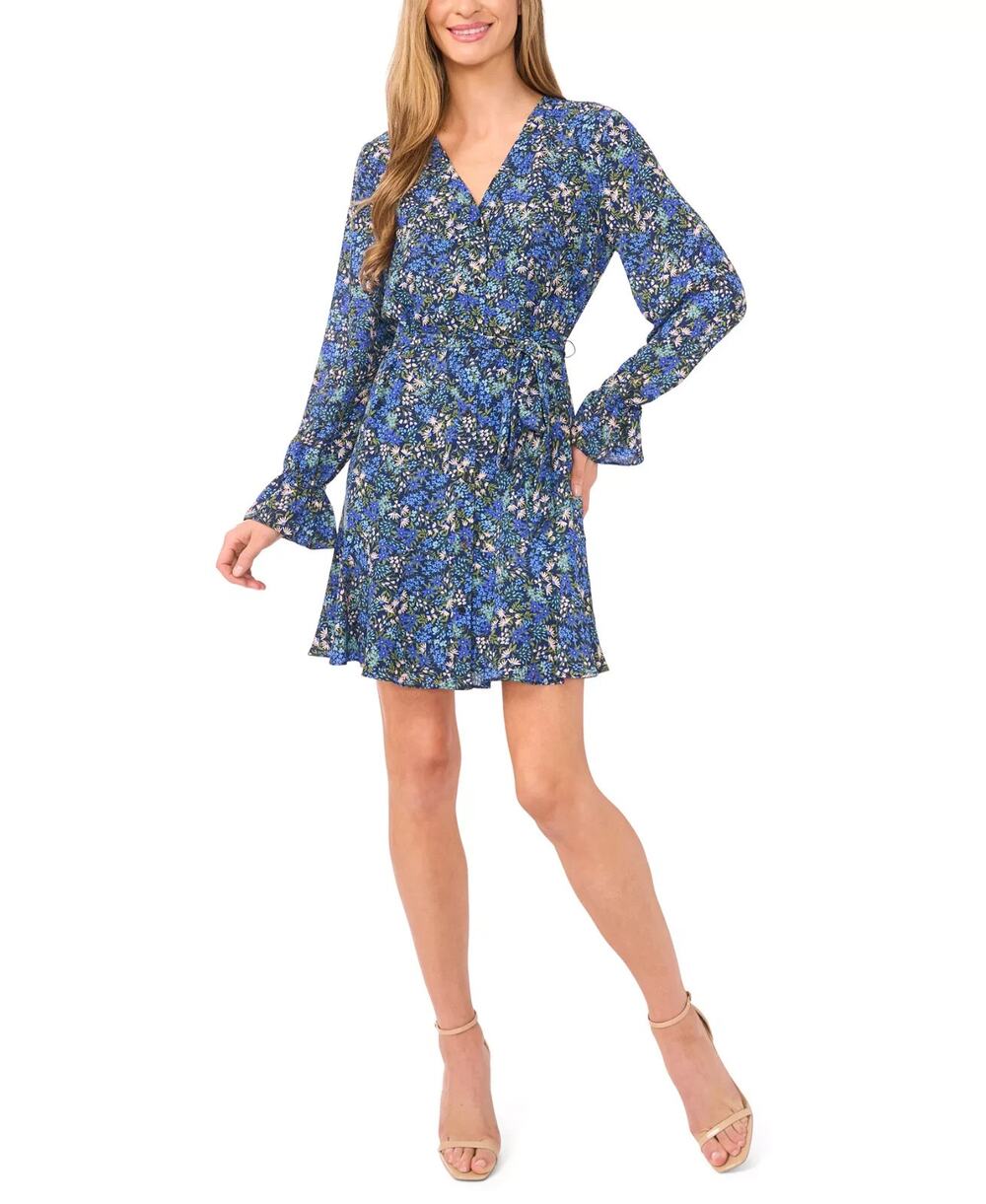 CeCe Women's V-Neck Tie Waist Dress Navy Size L 3951